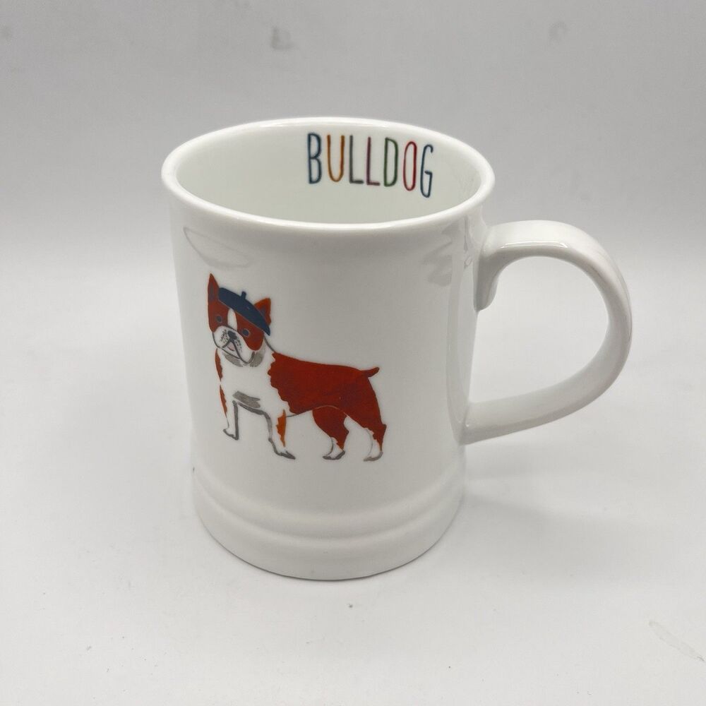 Fringe Coffee Tea Mug Cup Dog Puppy English Bulldog with Hat Sweater 12 oz